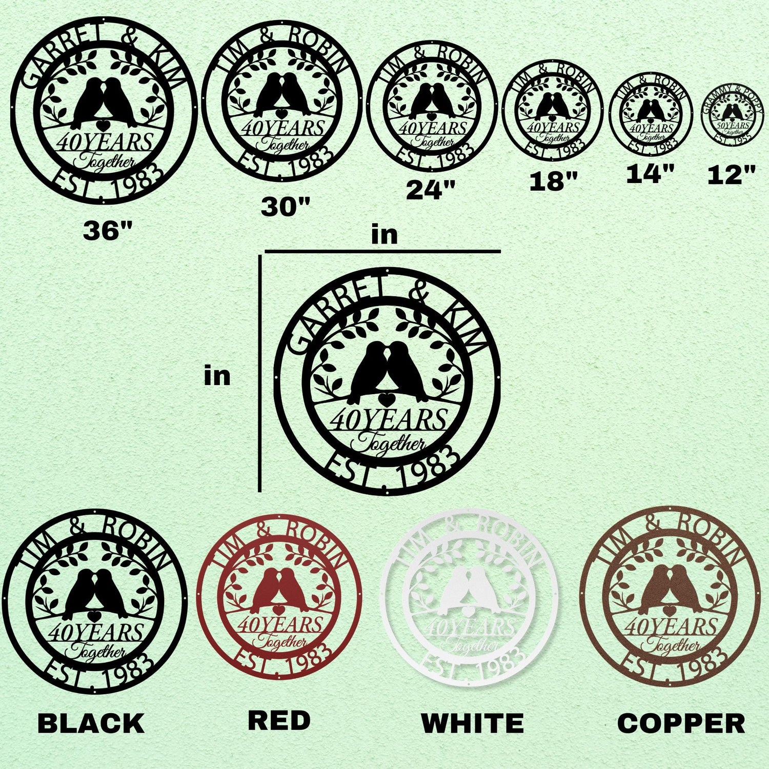 40th Anniversary Gifts Parents Anniversary 40 Years Ruby Anniversary Sign Wedding Metal Wall Art Love Birds Home Decor Gift for Grandparents