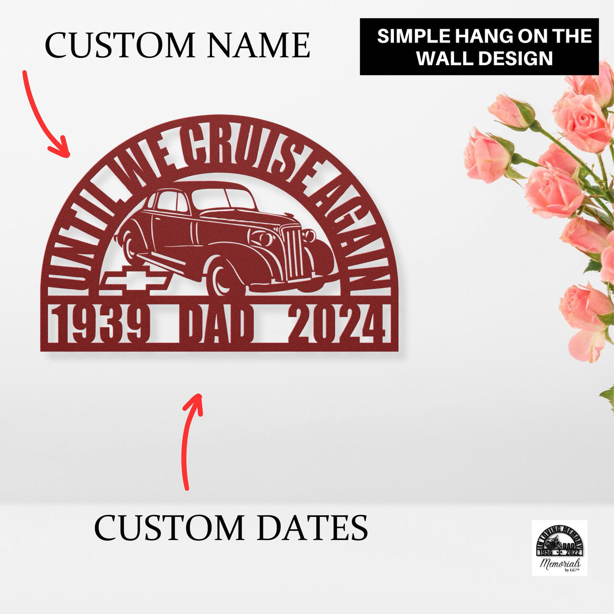 Classic Chevy Coupe Car Memorial Gift for Dad Personalized Vintage Classic Chevrolet In Loving Memory Spring Garden Decor