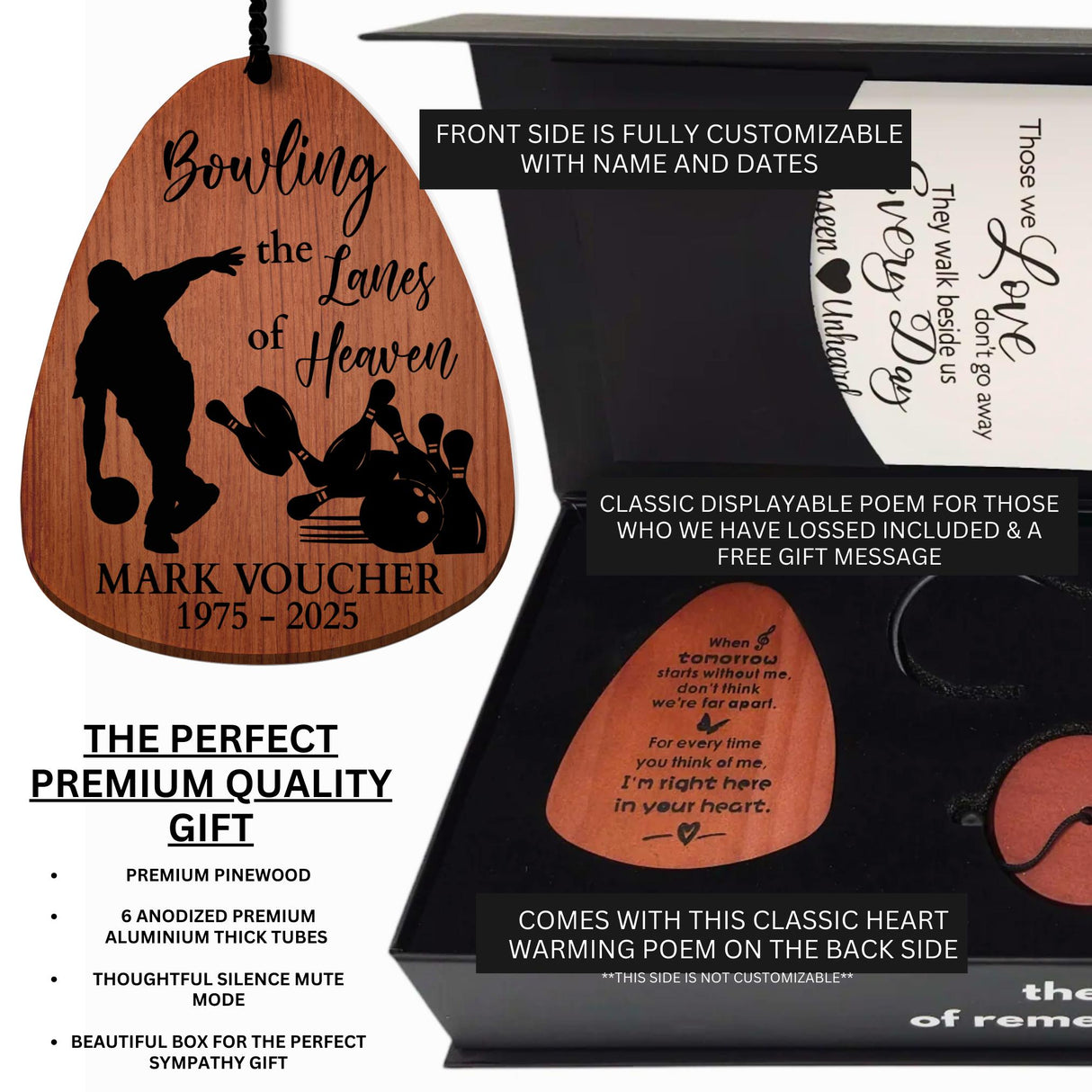 Personalized Sympathy Bowler Gift for Brother Loss Bowling Tribute Bowling Lanes of Heaven Wind Chimes Boxed Memorial Keepsake Comfort Gift