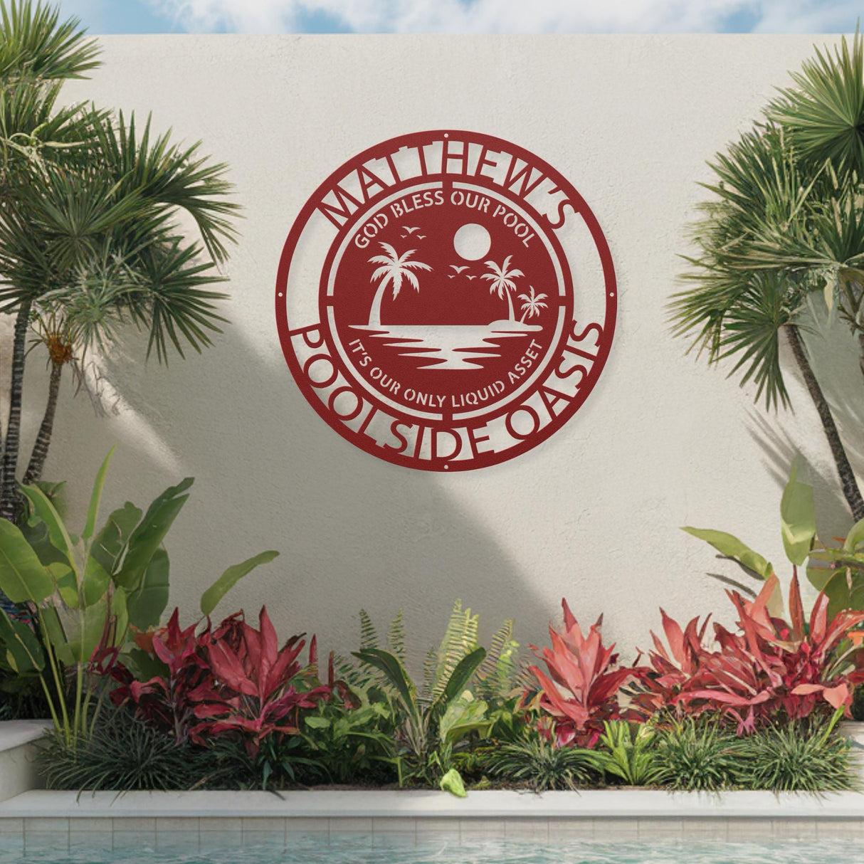 Pool Sign Metal Personalized Family Poolside Decor God Bless Hanging Decor Wall Art Beach House Outdoor Patio Christian Gift for Pool Owner