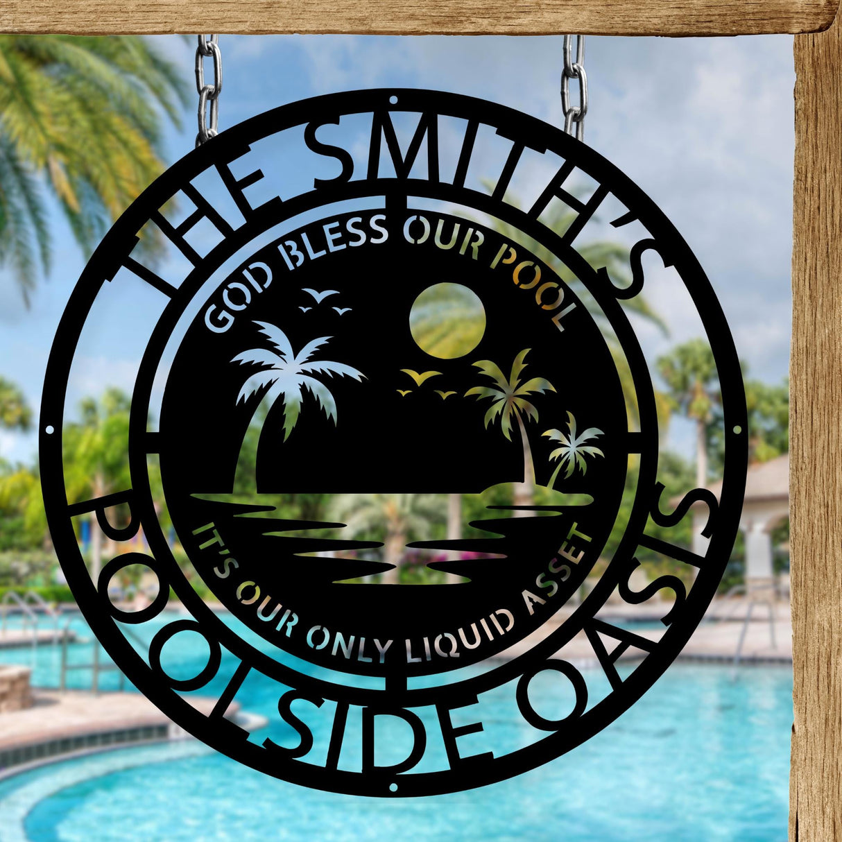 God Bless Our Pool Metal Sign Personalized Family Poolside Wall Decor Christian Outdoor Patio Gift Beach-House Steel Art
