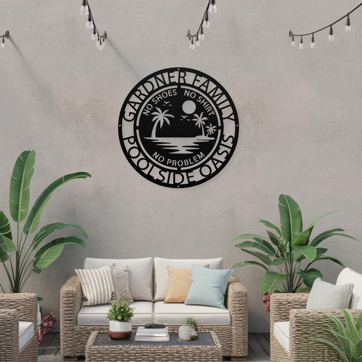 Backyard Pool Sign Metal Custom Family Poolside Decor No Shoes Shirt Problem Beach House Wall Art Funny Outdoor Patio Pool Owner Gift