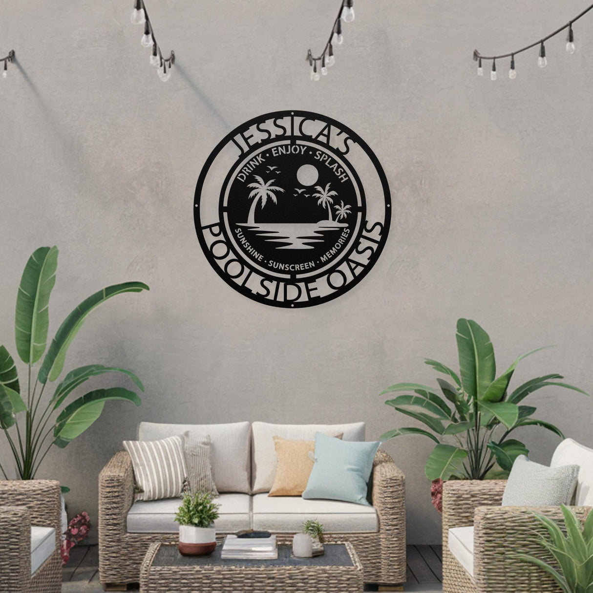 Flip-Flops & Sunscreen Poolside Sign Tropical Metal Wall Art Personalized Family Backyard Splash Memories Décor Summer Patio Sign