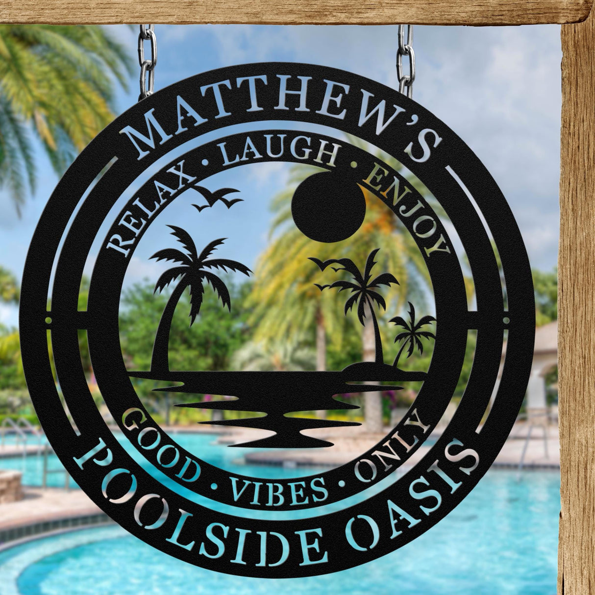 Decorative Pool Metal Sign Custom Pool Rules Metal Plaque Family Name Poolside Sign Laser-Cut Steel Outdoor Wall Art for Beach House Patio