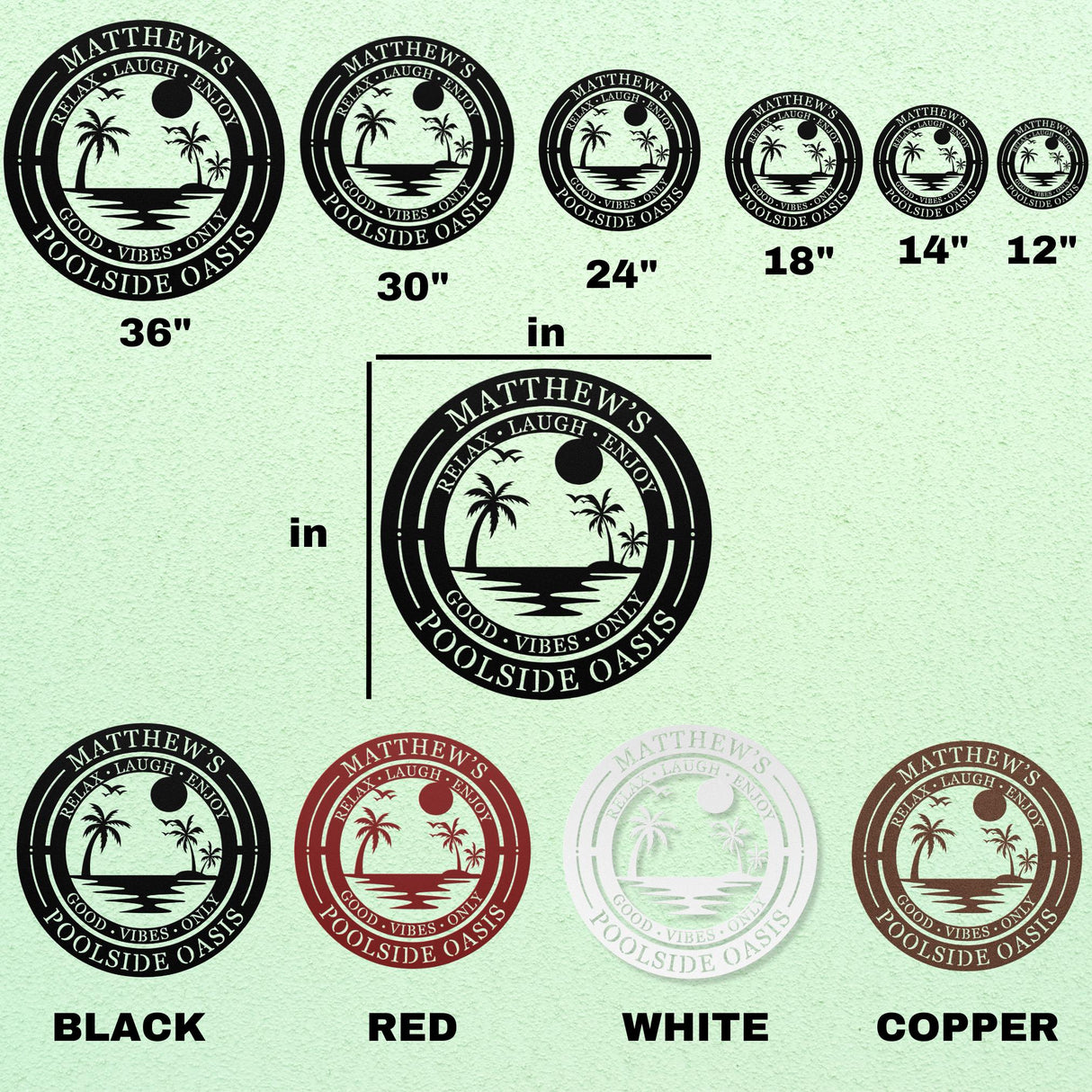 Custom Pool Rules Metal Plaque Family Name Poolside Sign Laser-Cut Steel Outdoor Wall Art for Beach House Patio