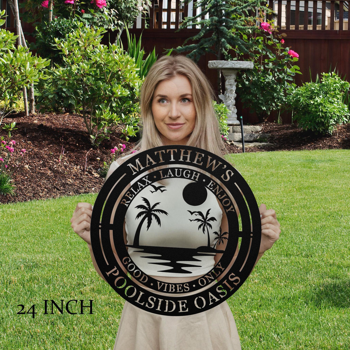 Custom Pool Rules Metal Plaque Family Name Poolside Sign Laser-Cut Steel Outdoor Wall Art for Beach House Patio