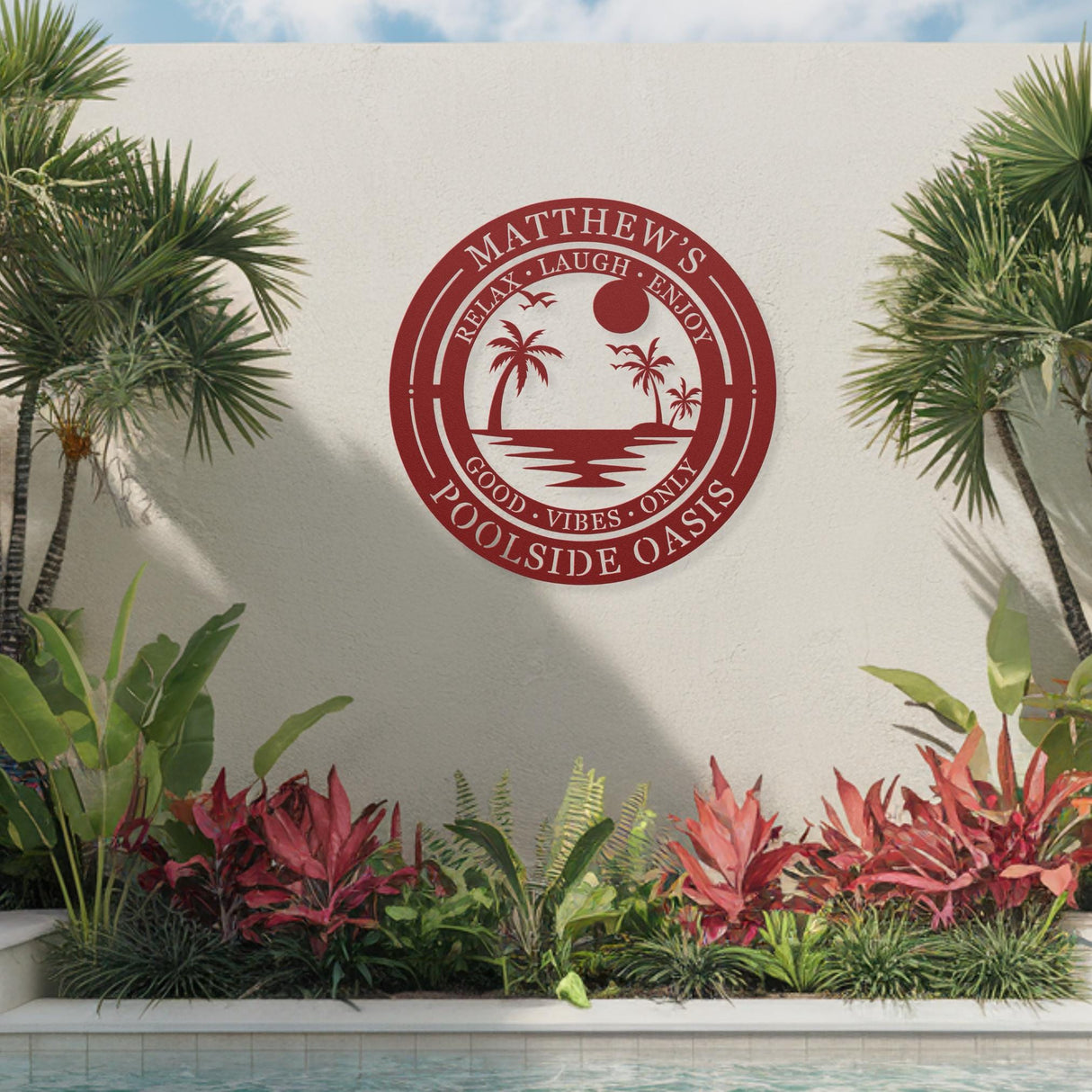 Custom Pool Rules Metal Plaque Family Name Poolside Sign Laser-Cut Steel Outdoor Wall Art for Beach House Patio