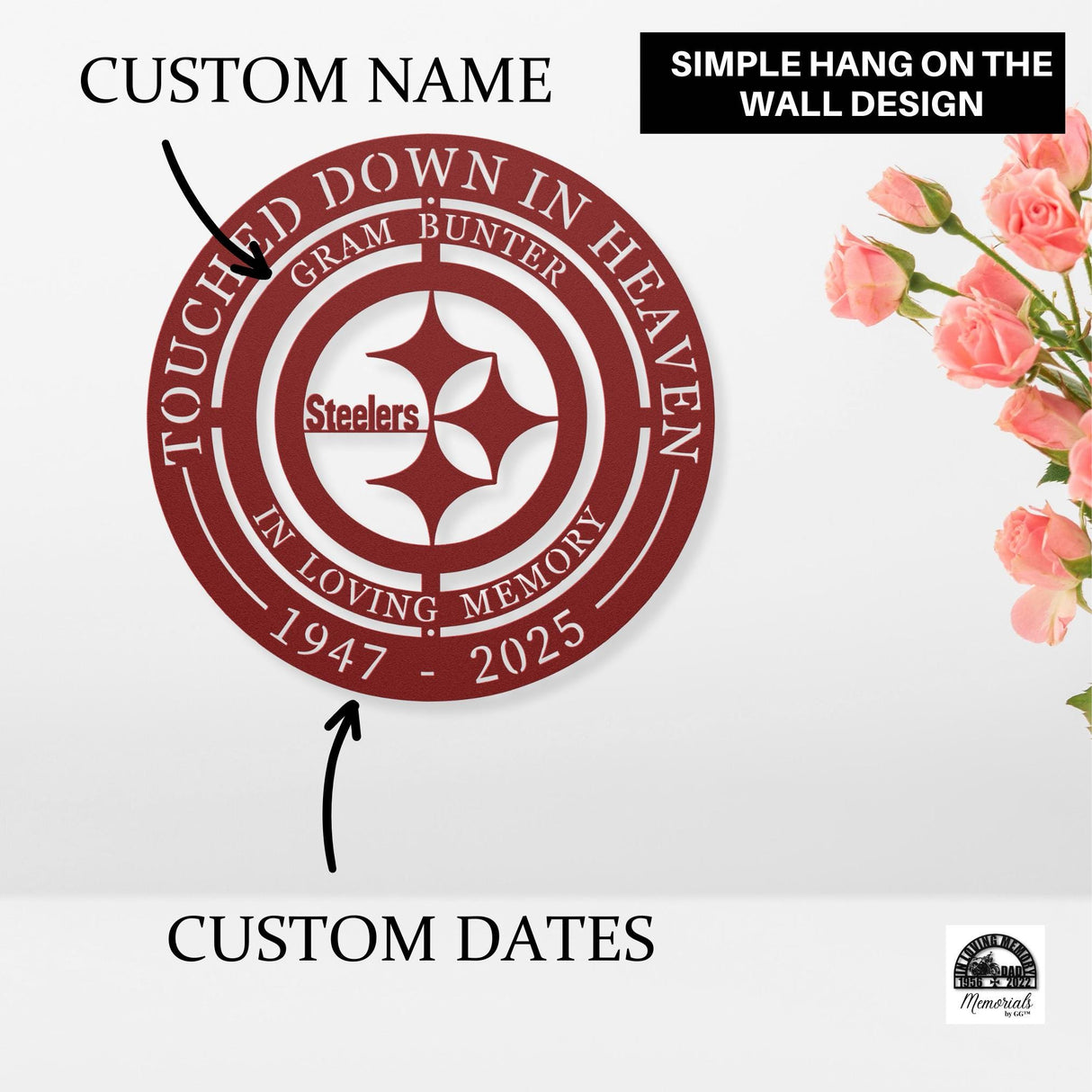 Steelers Sympathy Gift for Men Loss of Football Fan Touched Down Heaven Memorial for Dad Friend Remembrance Father Sports Fanatic Metal Sign