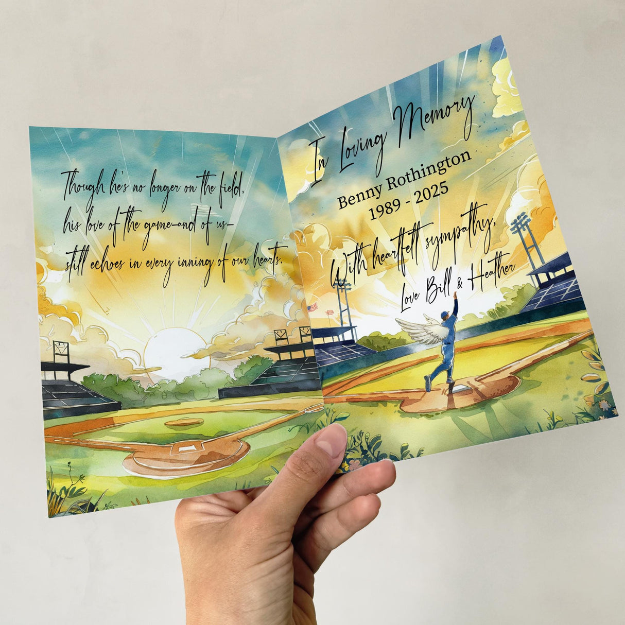 Personalized Baseball Sympathy Card Son Memorial Card Sorry for Your Loss Keepsake Card Dad So Sorry for Your Loss Card Angel In Outfield