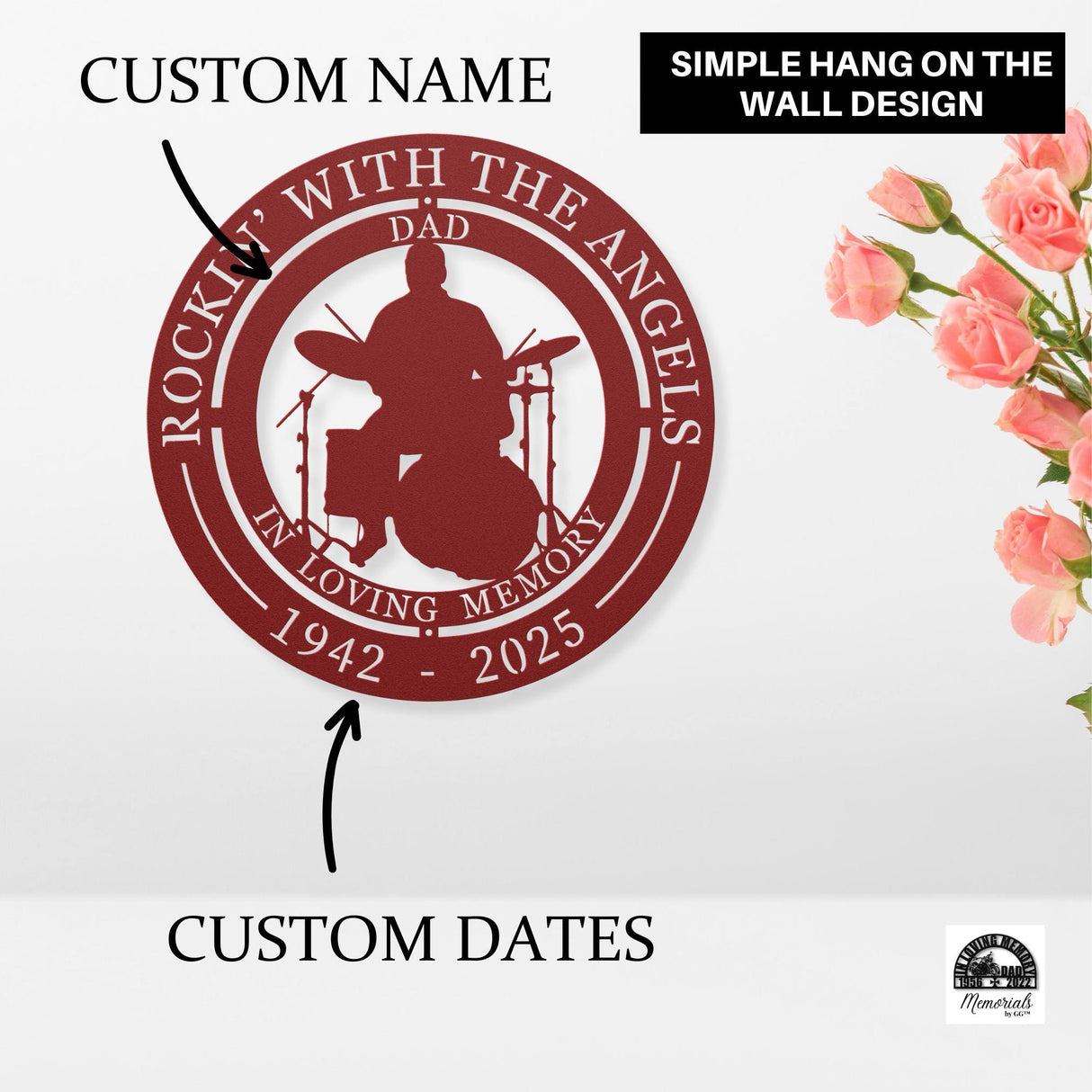 Drummer Memorial Gift Musician Sympathy Gift Rockin With Angels Personalized Loss Best Friend Remembrance Dad Tribute Hanging Wall Art