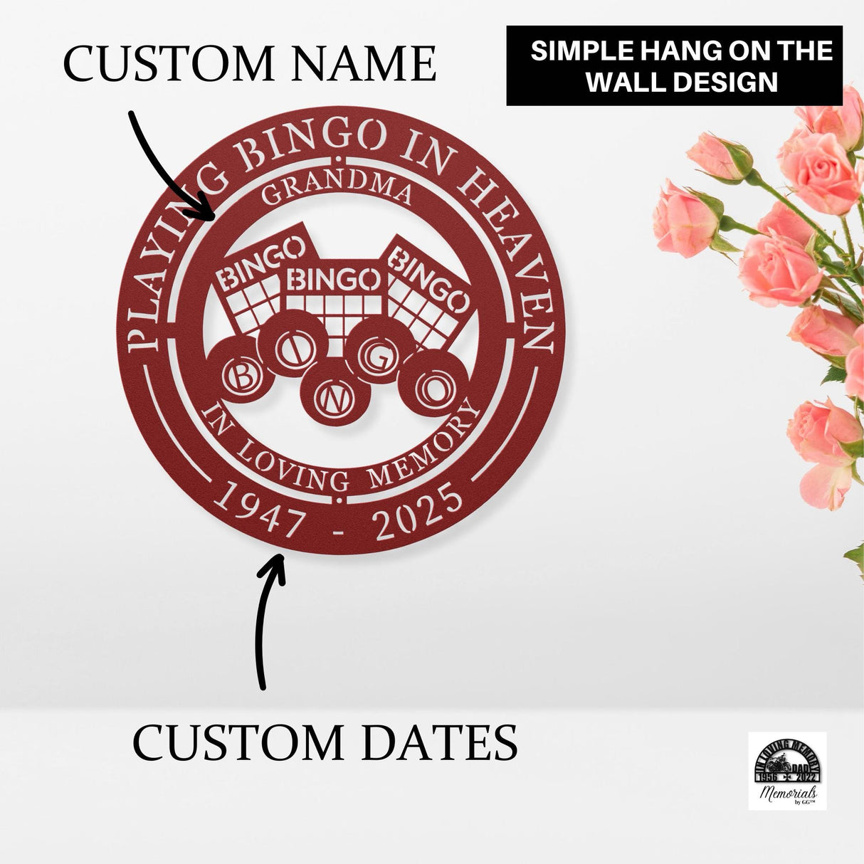 Bingo Loved One Loss Memorial Playing Bingo in Heaven Honoring Grandma Personalized Loved One Mom Game Lover Tribute Decorative Wall Decor