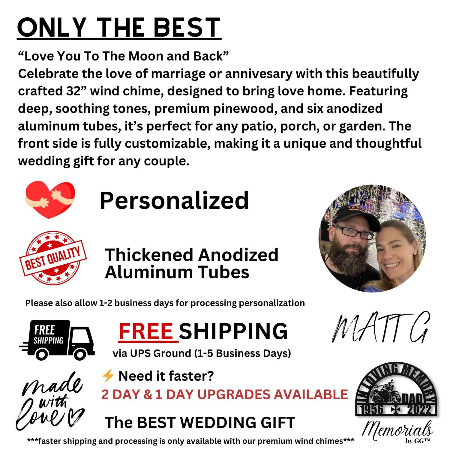 Wedding Rings Gift Wind Chime Box for Newlywed Couples Personalized Names Custom Keepsake