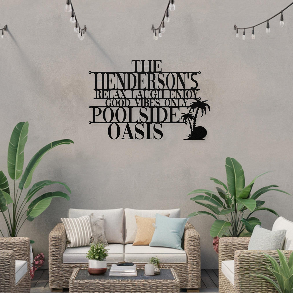 Decorative Pool Metal Sign Personalized Family Poolside Hanging Decor Exterior Laser Cut Metal Wall Art Beach House Patio Steel Outdoor