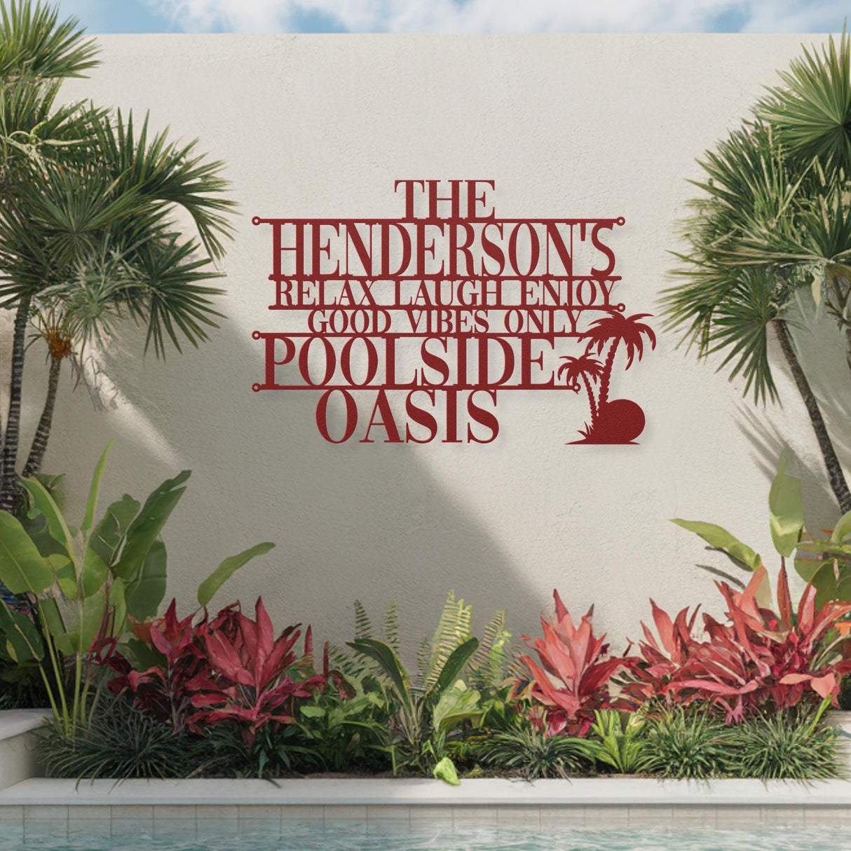 Decorative Pool Metal Sign Personalized Family Poolside Hanging Decor Exterior Laser Cut Metal Wall Art Beach House Patio Steel Outdoor