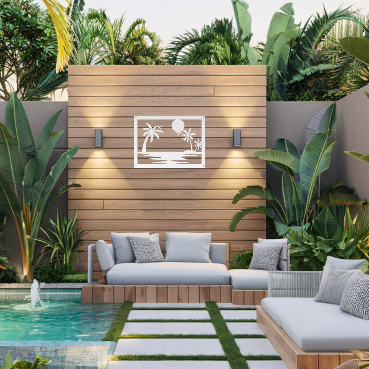 Tropical Wall Art Metal Sign Poolside Hanging Decor Exterior Laser Cut Metal Wall Art Decorative Beach House Patio Steel Outdoor Decoration