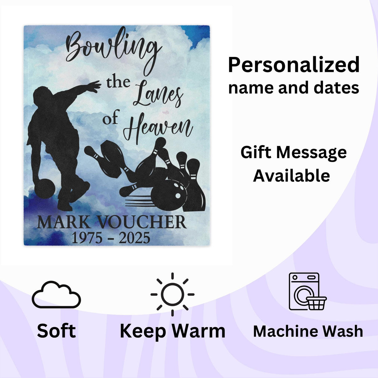 Bowling Memorial Blanket Gift for Loss of Bowler Dad Tribute Living Room Home Decor Personalized Couch Throw Blanket Loss of Father
