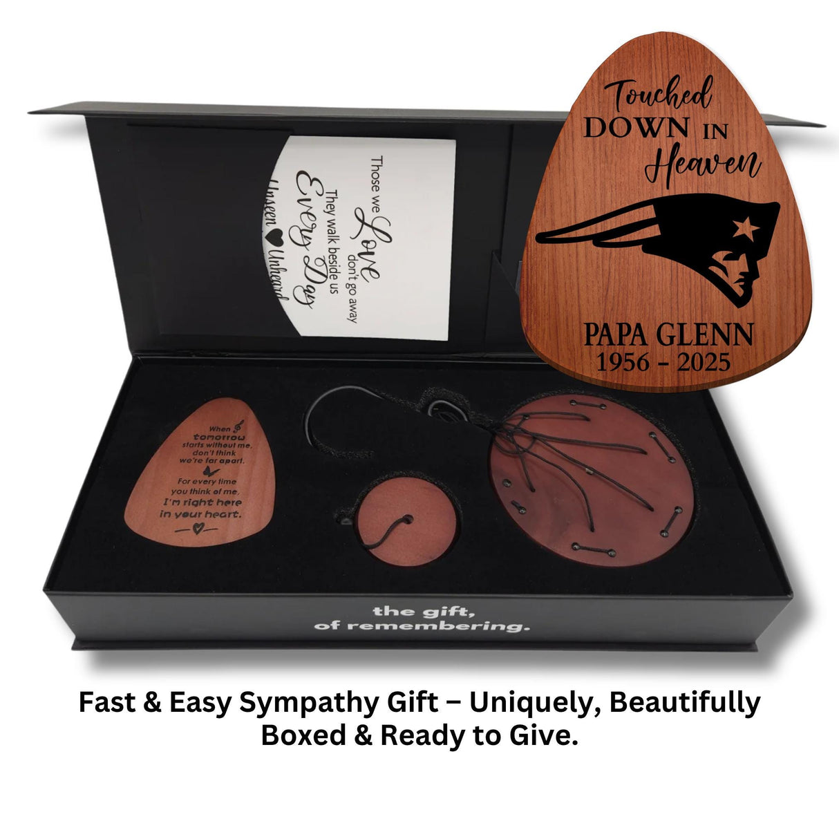 Personalized New England Patriots Memorial Wind Chime Gift Box Football Grief Gift for Loss of Sports Fan Dad Remembrance Wooden Wind Chime