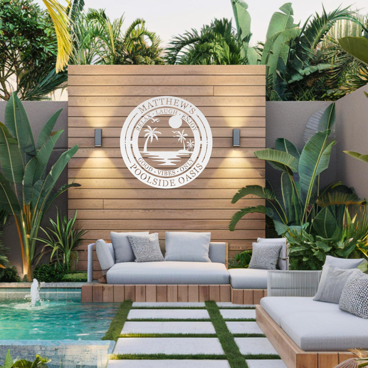 Custom Pool Rules Metal Plaque Family Name Poolside Sign Laser-Cut Steel Outdoor Wall Art for Beach House Patio