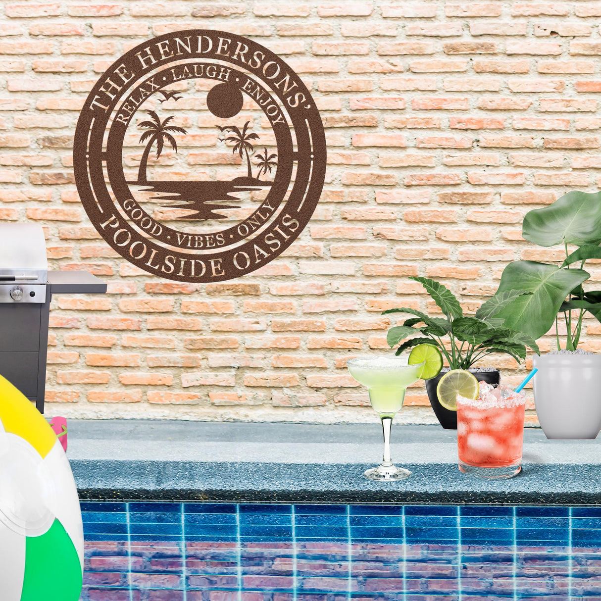 Custom Pool Rules Metal Plaque Family Name Poolside Sign Laser-Cut Steel Outdoor Wall Art for Beach House Patio