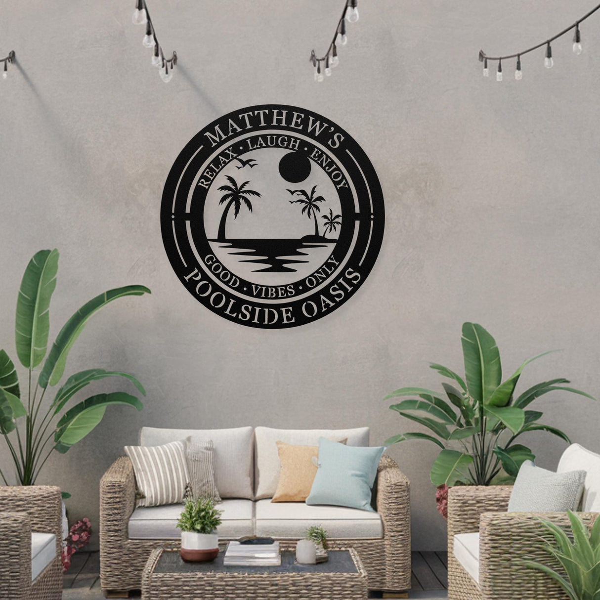 Custom Pool Rules Metal Plaque Family Name Poolside Sign Laser-Cut Steel Outdoor Wall Art for Beach House Patio