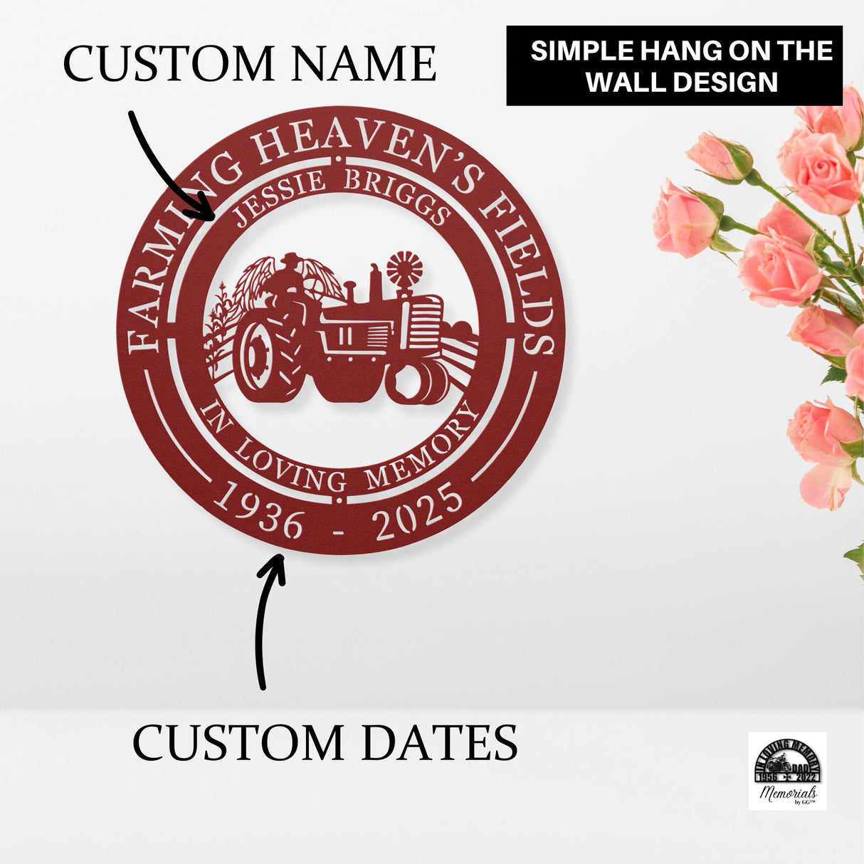 Heavens Fields Farmer Memorial Sign Personalized Dad Or Grandpa Remembrance Metal Wall Art Farming Legacy Outdoor Tribute