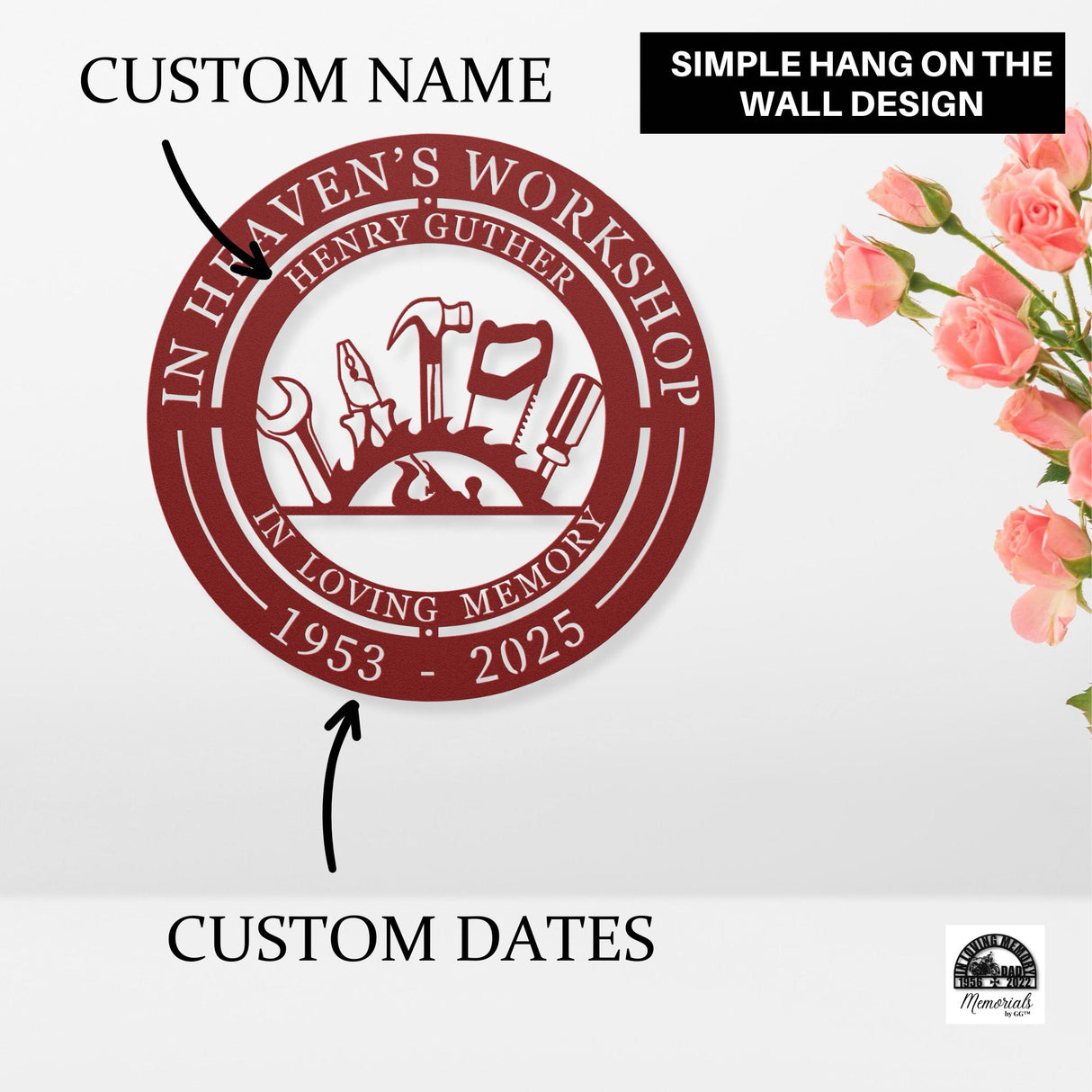 Carpenter Memorial Gift Father Sympathy Gift In Heavens Workshop Personalized Grandpa Loss Dad Remembrance Handyman Garage Sign