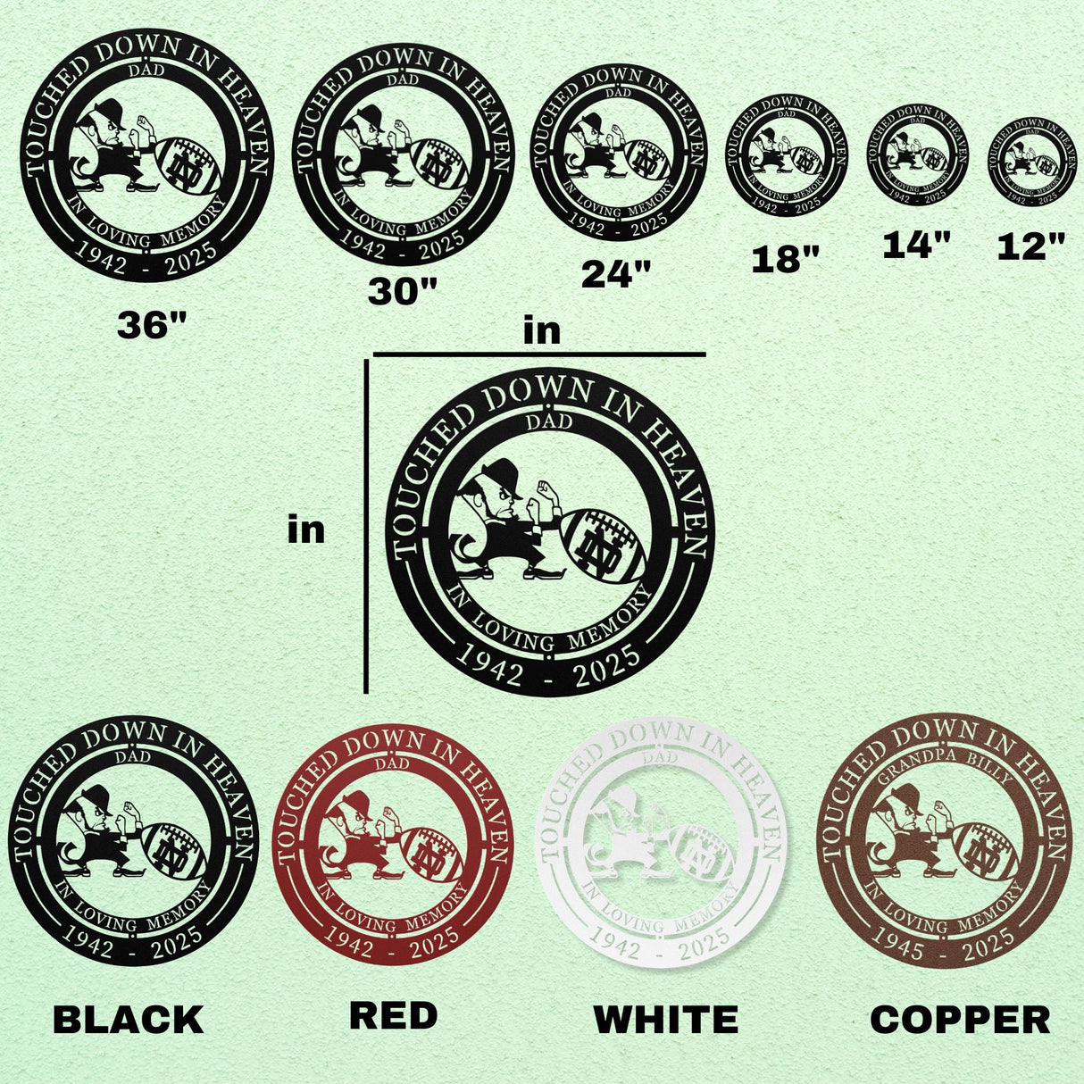 Notre Dame Memorial Gift Father Football Sympathy Gift Touched Down in Heaven Personalized Grandpa Loss Dad Remembrance Sports Fan Tribute