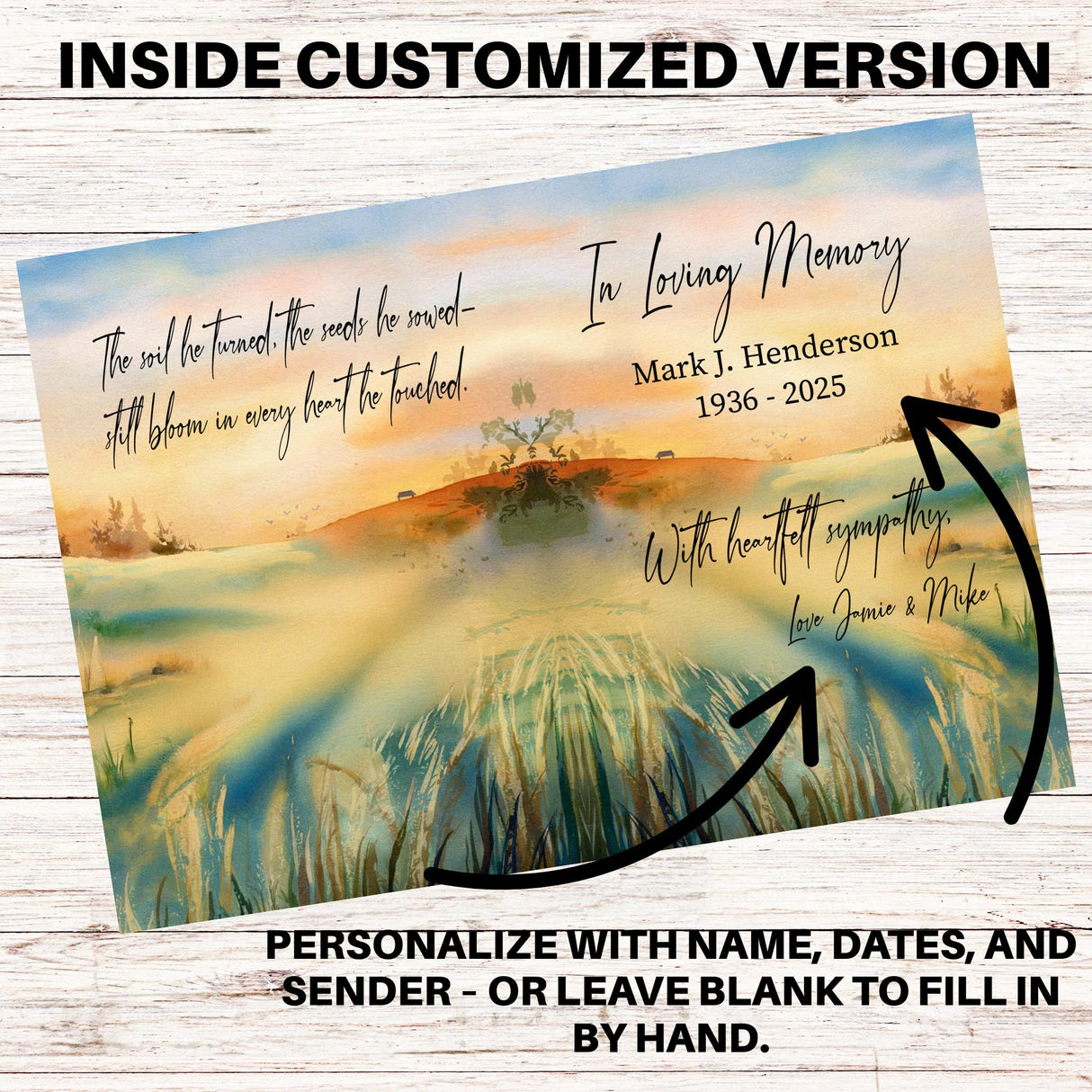 Personalized Farmer Sympathy Card for Men Farming Memorial Card Sorry for Your Loss Keepsake Card Grandpa So Sorry for Your Loss Card