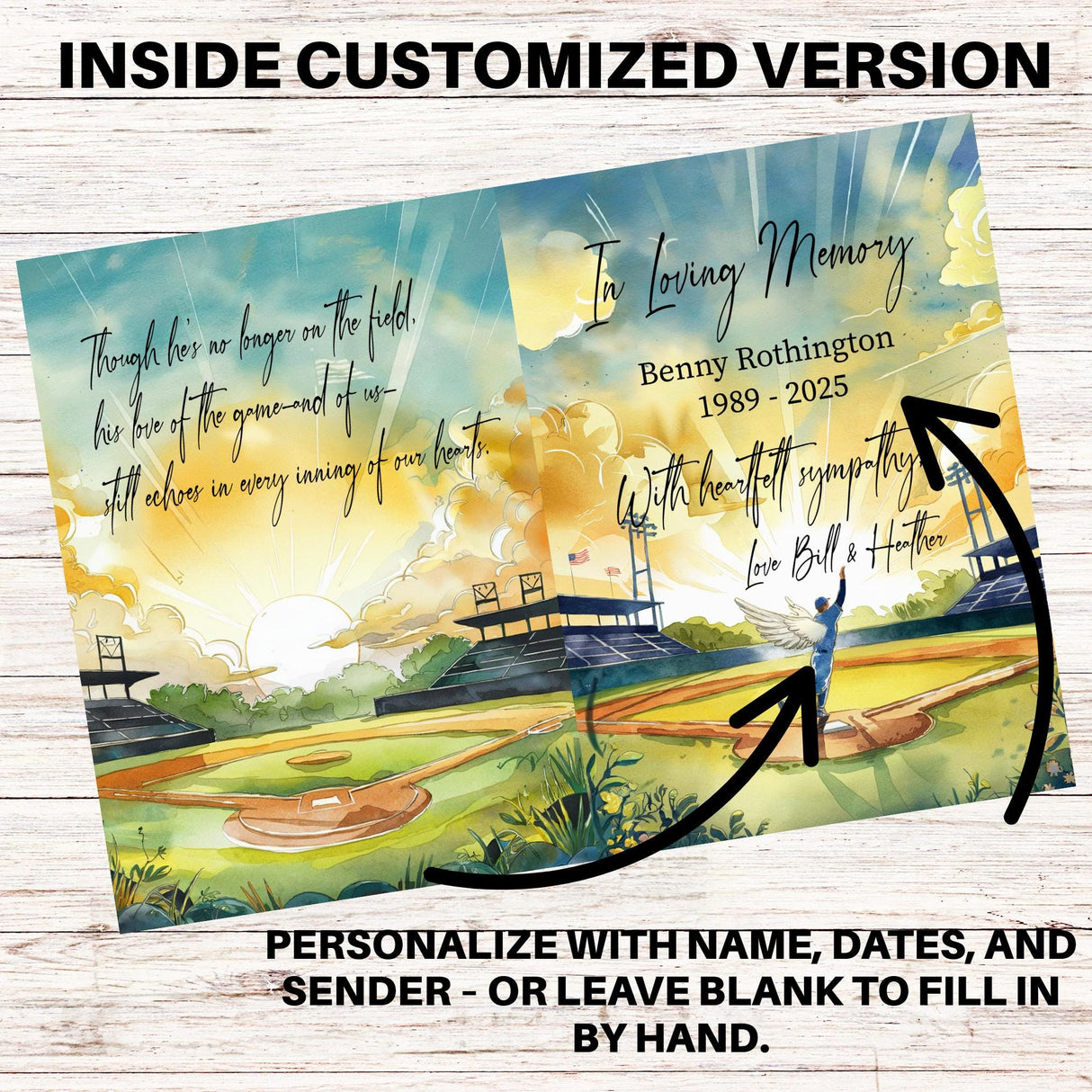 Personalized Baseball Sympathy Card Son Memorial Card Sorry for Your Loss Keepsake Card Dad So Sorry for Your Loss Card Angel In Outfield