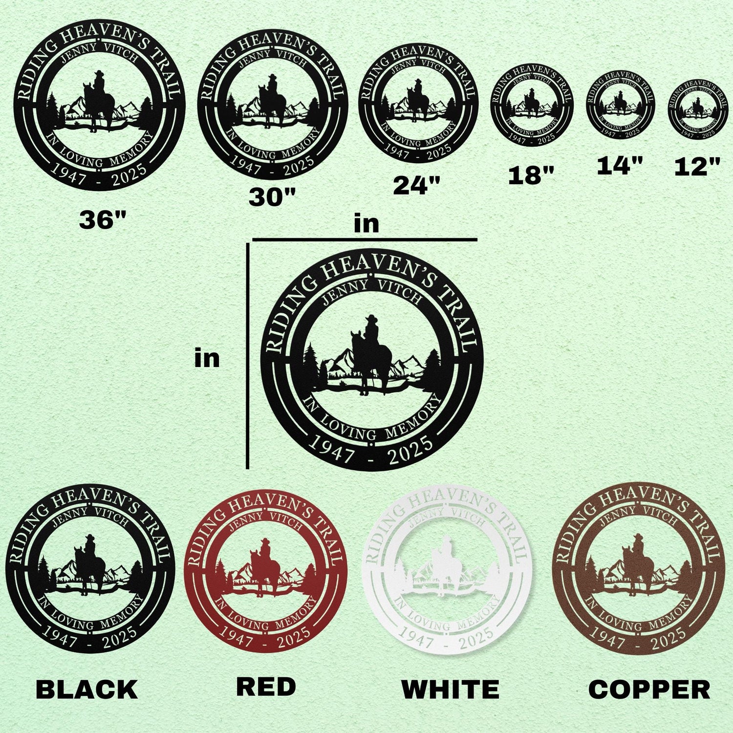 Horse Rider Memorial Gift for Women Riding Heaven's Trail Honoring Sister Personalized Loved One Mom Equestrian Farmhouse Home Decor Sign