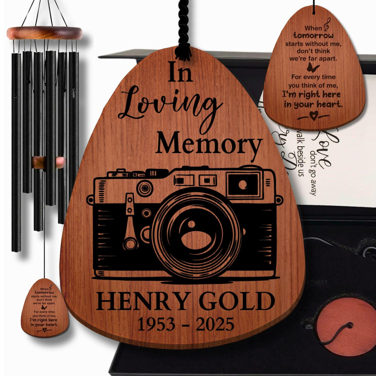 Personalized Photographer Memorial Gift Camera Sympathy Wind Chime Decor for Photography Family Tribute Loss of Best Friend Condolence