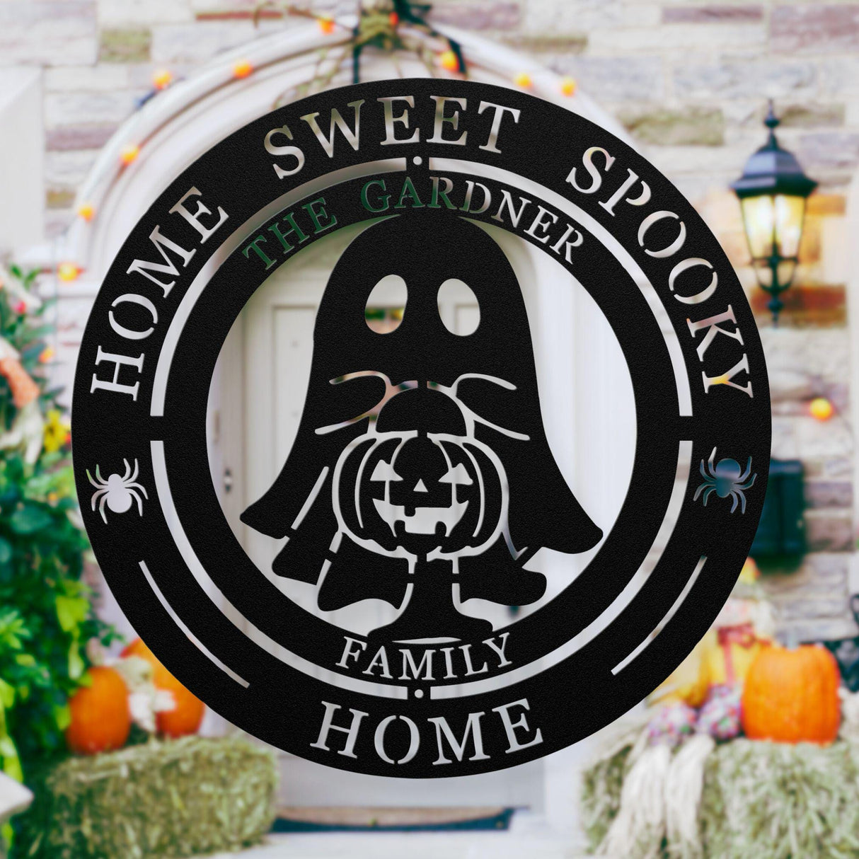 Halloween Front Door Decor Home Sweet Spooky Home Metal Sign Personalized Halloween Ghost Family Last Name Hanging Metal Wall Art Outdoor