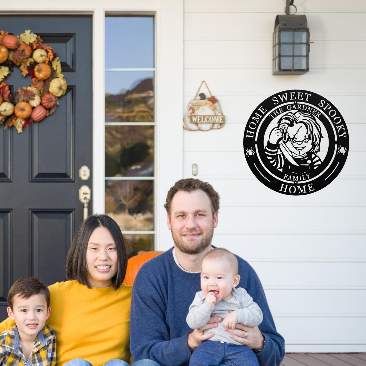 Spooky Home Sweet Home Halloween Sign Personalized Halloween Decor Porch Herman Munster Horror Fan Halloween Hanging Front Porch Decoration