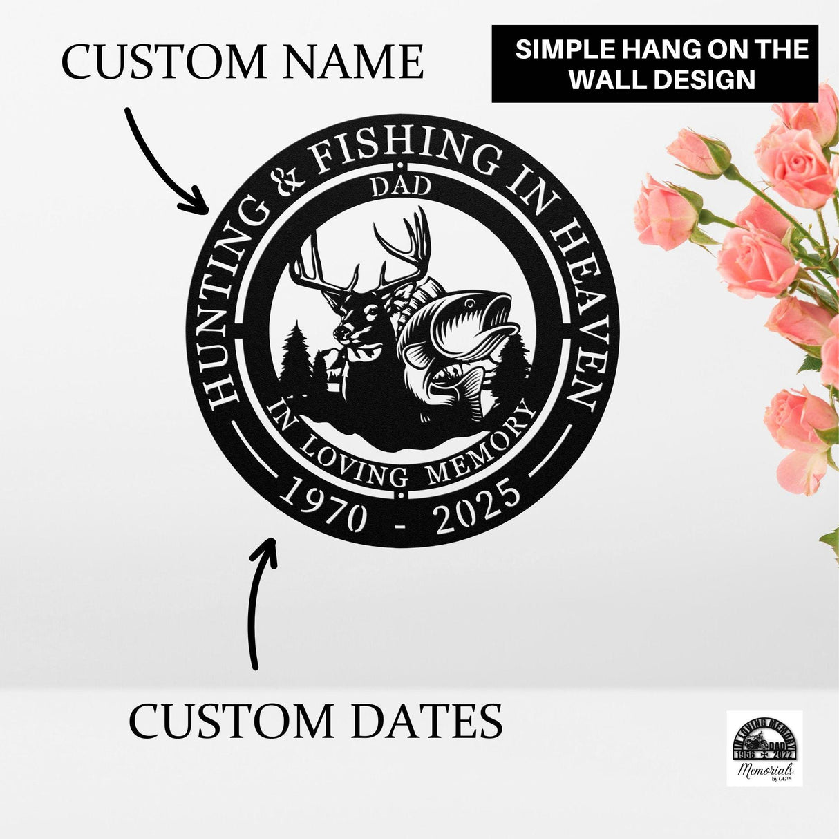 Hunter & Fishing Memorial Sign – Personalized Outdoor Wall Tribute Outdoor Deer Fish Gift Dad Sympathy Gift for Loss