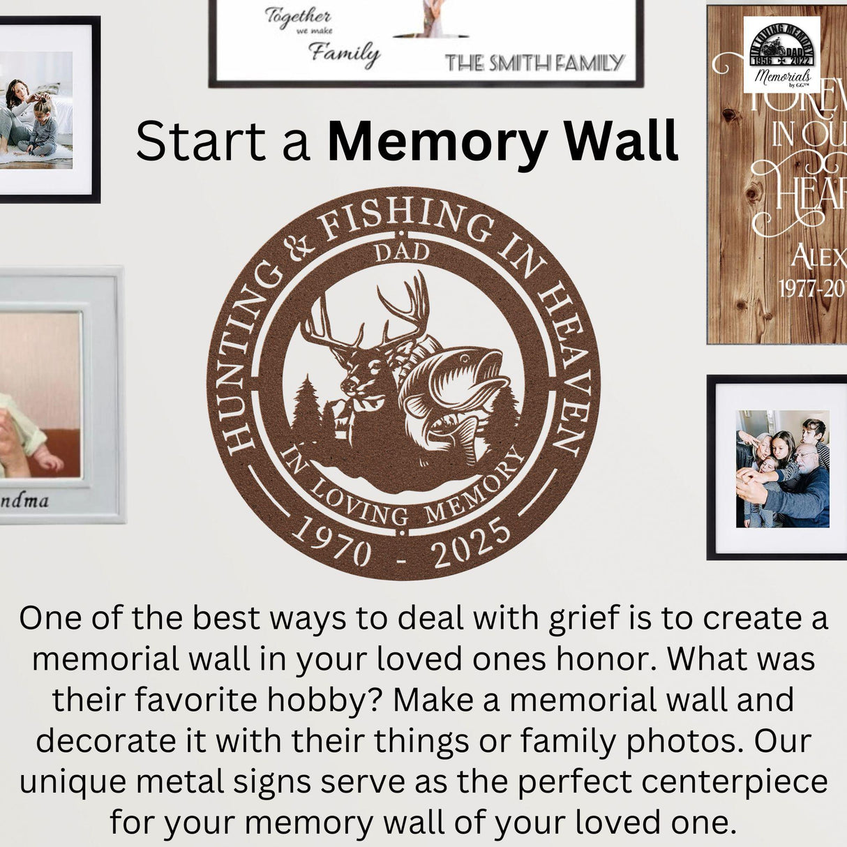 Fishing Memorial Wall Sign – Outdoor Deer Fish Tribute Gift Dad Sympathy Gift for Loss