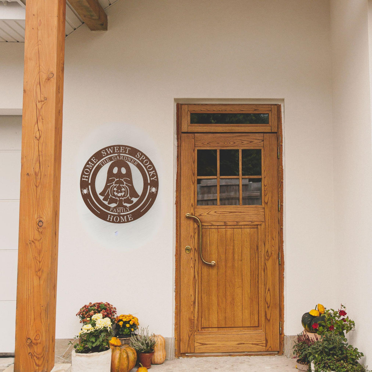 Home Sweet Spooky Home Metal Sign Personalized Halloween Ghost Family Last Name Hanging Decor Exterior Laser Cut Metal Wall Art for Outdoor