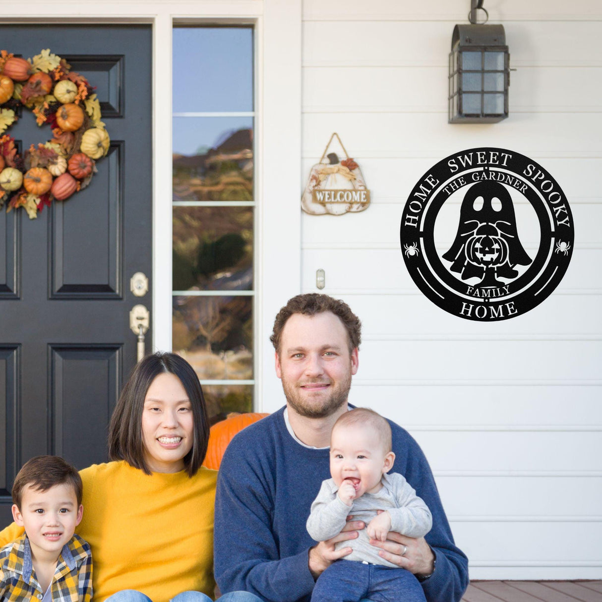 Halloween Front Door Decor Home Sweet Spooky Home Metal Sign Personalized Halloween Ghost Family Last Name Hanging Metal Wall Art Outdoor