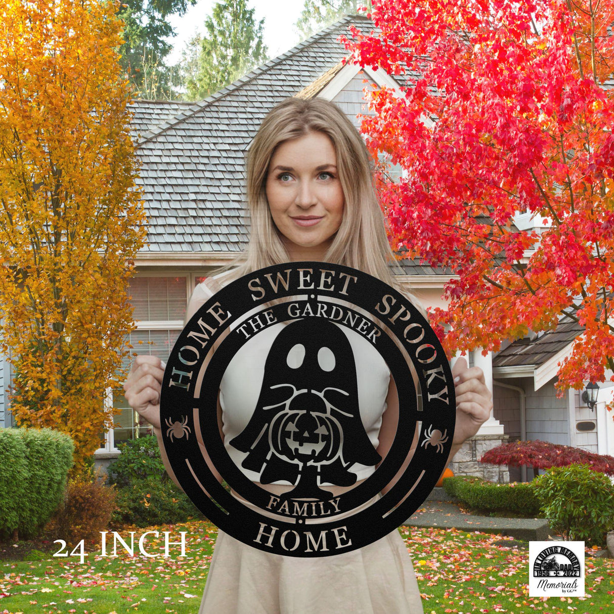 Home Sweet Spooky Home Metal Sign Personalized Halloween Ghost Family Last Name Hanging Decor Exterior Laser Cut Metal Wall Art for Outdoor