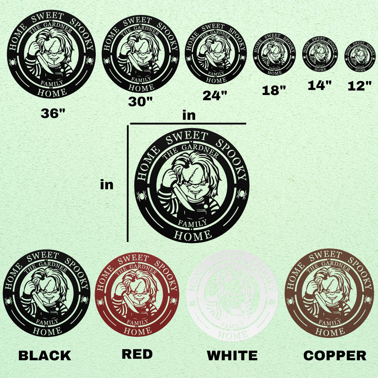 Home Sweet Spooky Home Sign Personalized Halloween Front Door Decorations Chucky Horror Film Collector Halloween Hanging Front Porch Sign