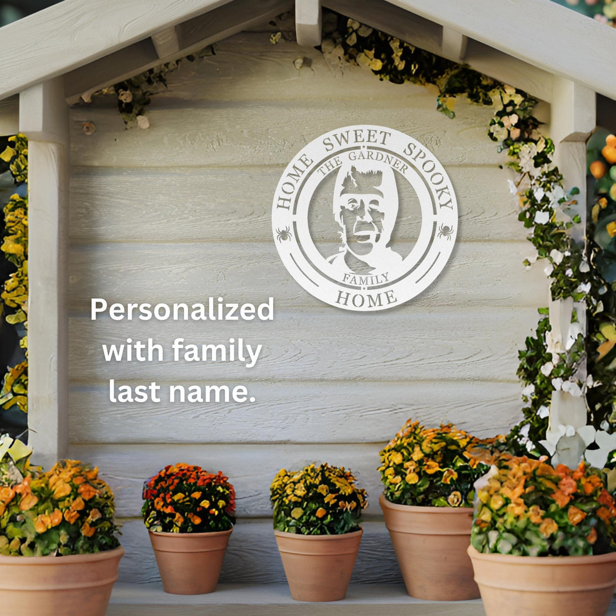 Spooky Home Sweet Home Halloween Sign Personalized Halloween Decor Porch Herman Munster Horror Fan Halloween Hanging Front Porch Decoration