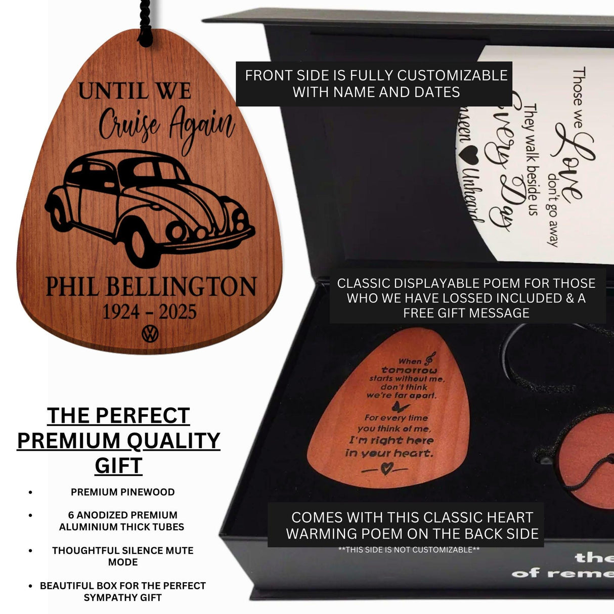 Personalized Volkswagen Memorial Wind Chimes Beetle Classic Car Memorial Men