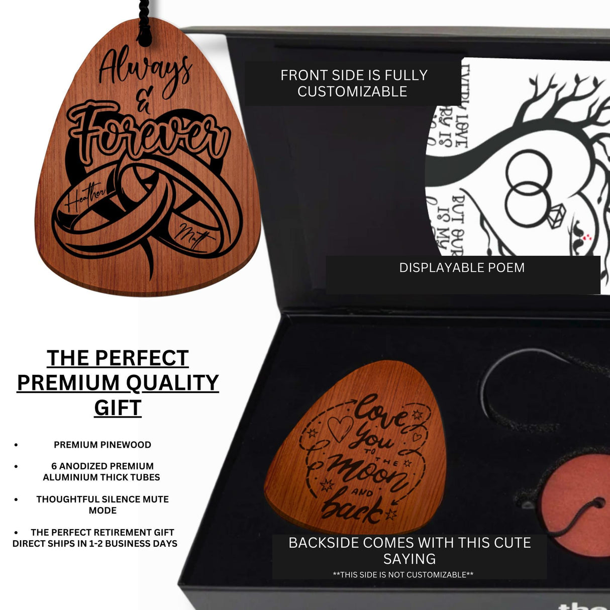 Wedding Rings Gift Wind Chime Box for Newlywed Couples Personalized Names