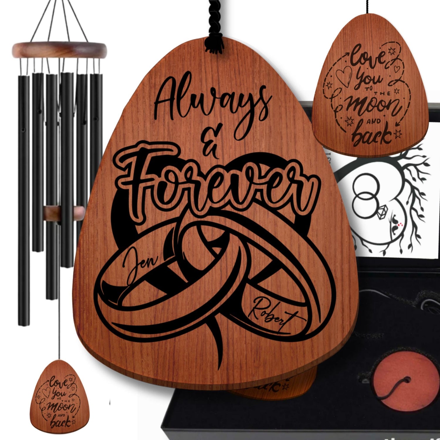 Wedding Rings Gift Wind Chime Box for Newlywed Couples Personalized Names