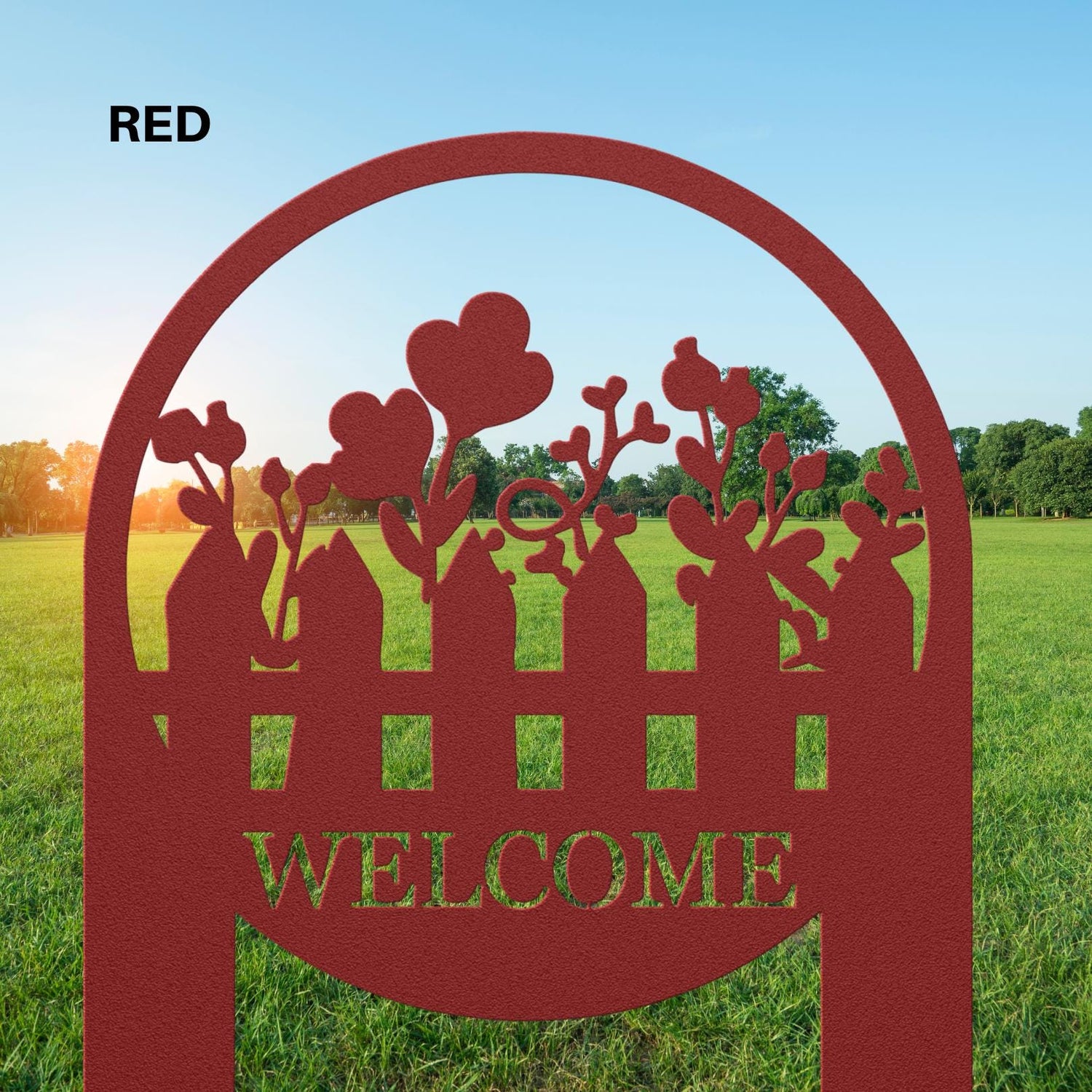 Flowers Welcome Sign Garden Stake Outdoor Outside Metal Lawn Ornaments