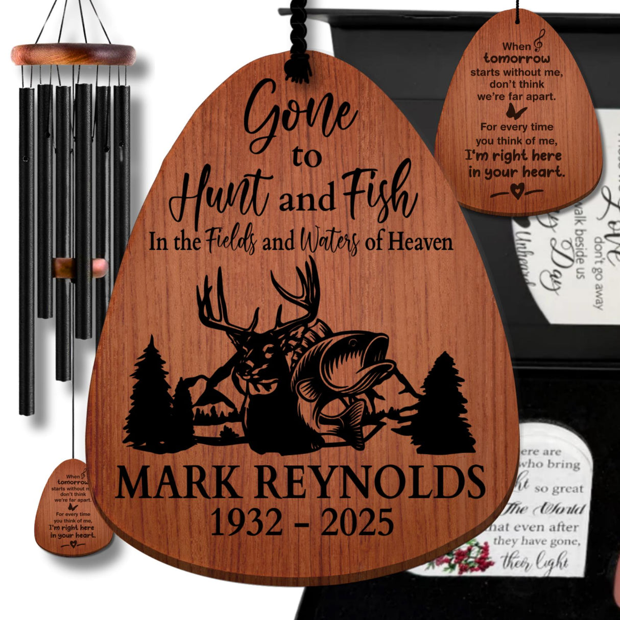 Memorial Wind Chime for Outdoorsmen Funeral Gift Box Set