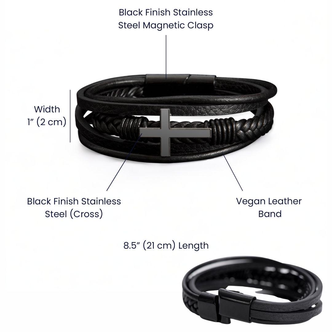 Men's Cross Leather Bracelet Memorial Gift - Farming Heaven's Fields Tractor Sympathy for Dad