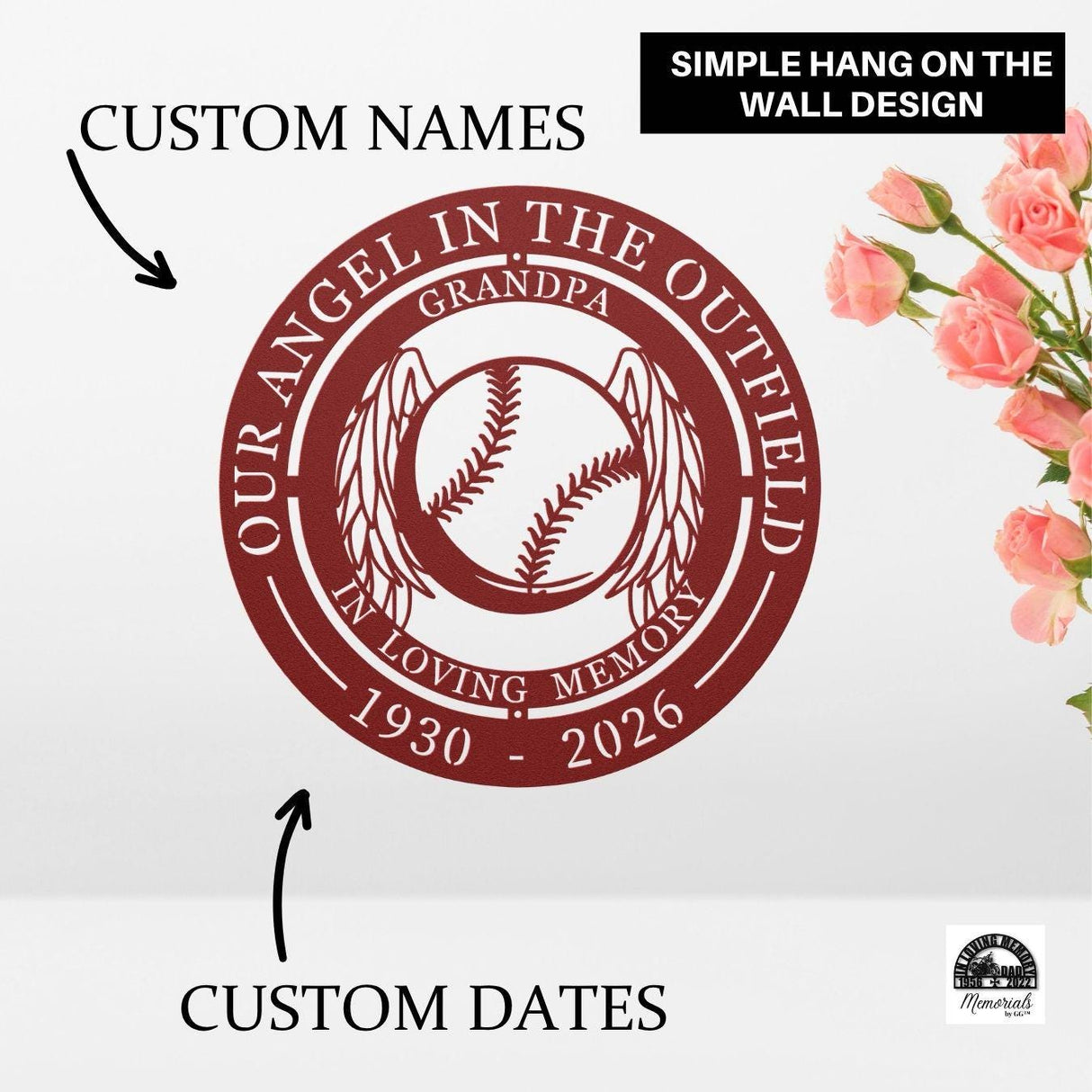 Our Angel in the Outfield Memorial Sign - Personalized Baseball Grandpa Gift