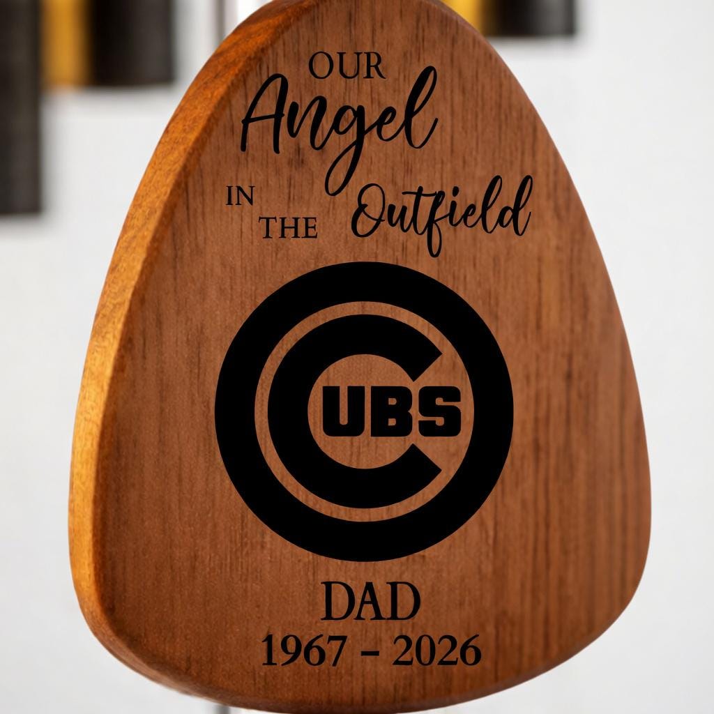 Chicago Cubs Baseball Memorial Wind Chime | Our Angel in the Outfield | Personalized Dad Sympathy Gift