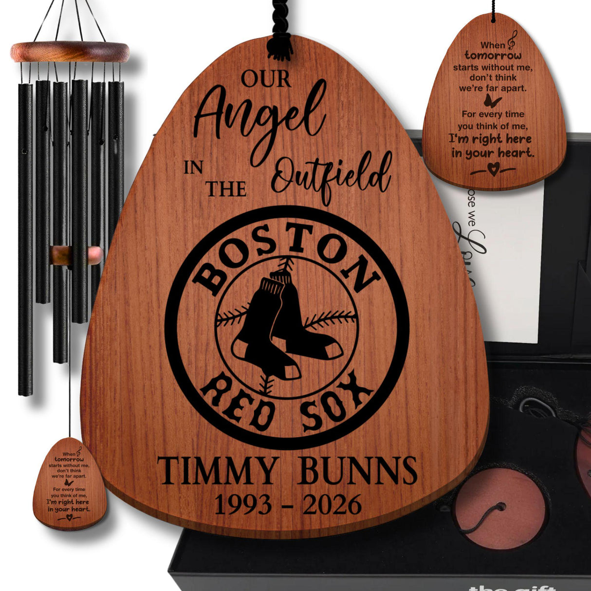Boston Red Sox Baseball Memorial Wind Chime | Our Angel in the Outfield | Personalized Dad Sympathy Gift