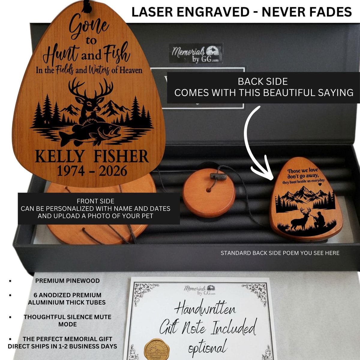 Personalized Hunting Fishing Sympathetic Memorial Wind Chime, Hunter Loss Gift